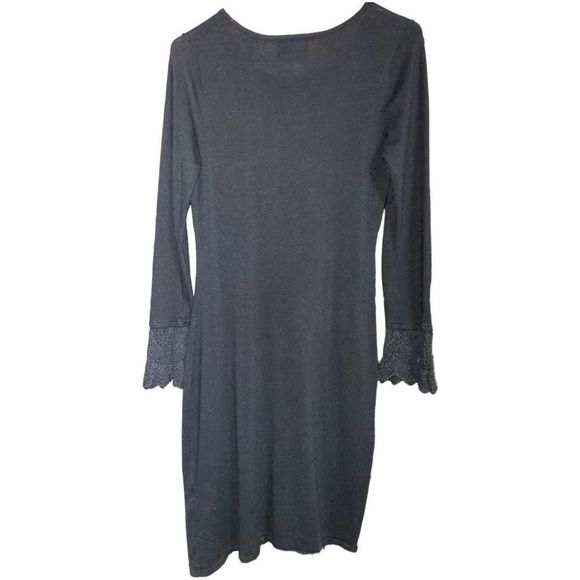 Connected Apparel Women's Bodycon Sweater Dress, Small, Black, Lace Trim Sleeve - Picture 4 of 4